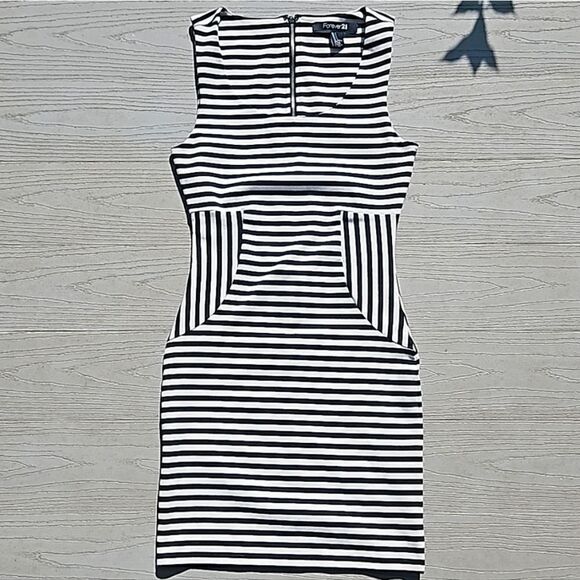 Forever 21 dress zip up striped bodycon stretchy short dress small like new - Picture 10 of 16